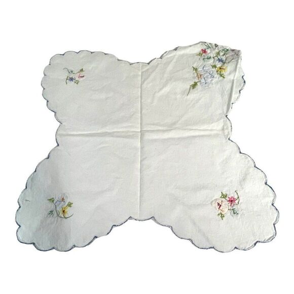 Floral Bread Basket Liner Embroidered Vintage Linen 15” Rolls Formal Flowers - Picture 6 of 8